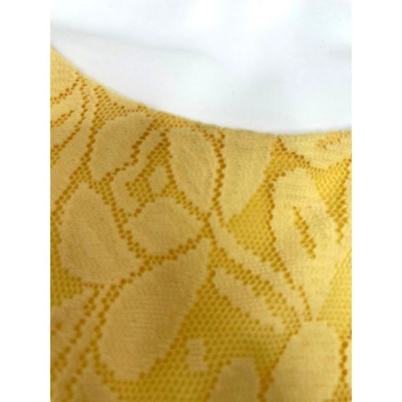 London Times Yellow Lace Dress 6 Overlay Lined Above Knee Round Neck Floral - Picture 10 of 16
